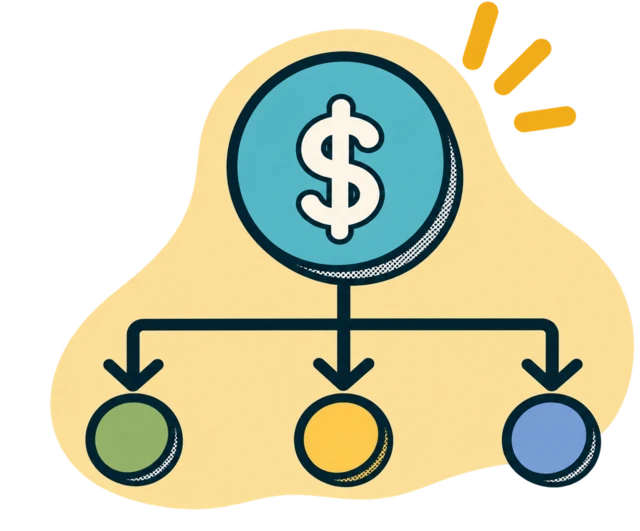 Illustration of one income source splitting into multiple tracked streams
